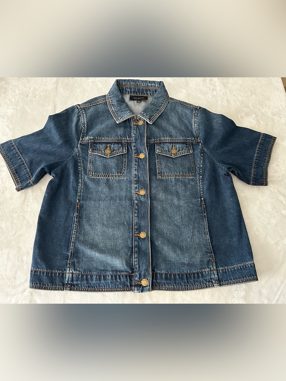 Talbots Short Sleeve Blue Jean Button Up Denim Jacket Women’s Size Large - Picture 3 of 9